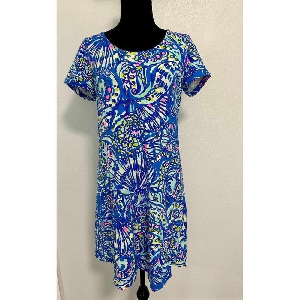 Lilly Pulitzer T-shirt Dress Women Medium Blue Excellent Seashell Tropical Print - Picture 3 of 8
